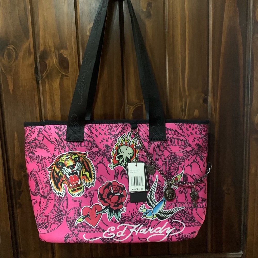 Ed Hardy Pink and Black Graphic Tote - Picture 10 of 10